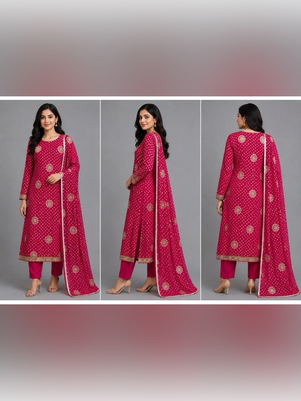 Women's Magenta Embroidered Straight Pantsuit with Dupatta
